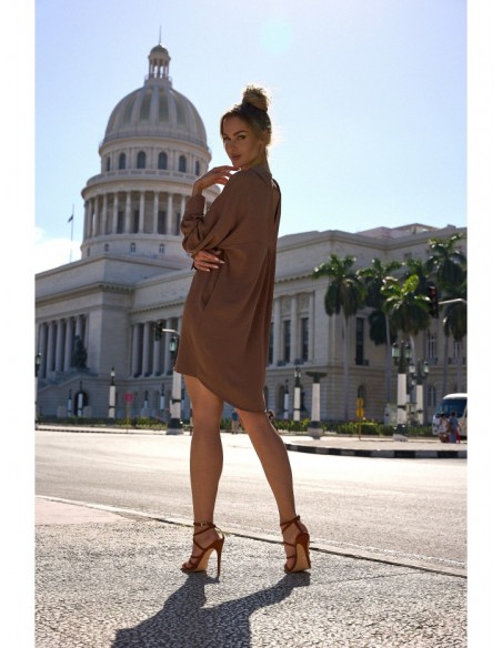 M740 Shirt dress with decorative chain - chocolate