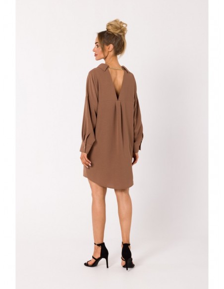 M740 Shirt dress with decorative chain - chocolate