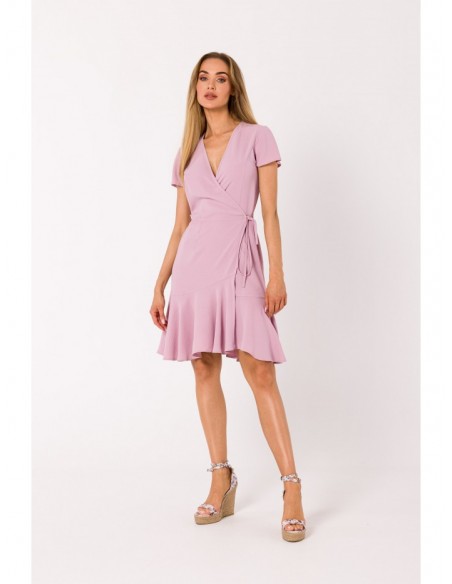 M741 Wrap dress with a tie detail - crepe pink