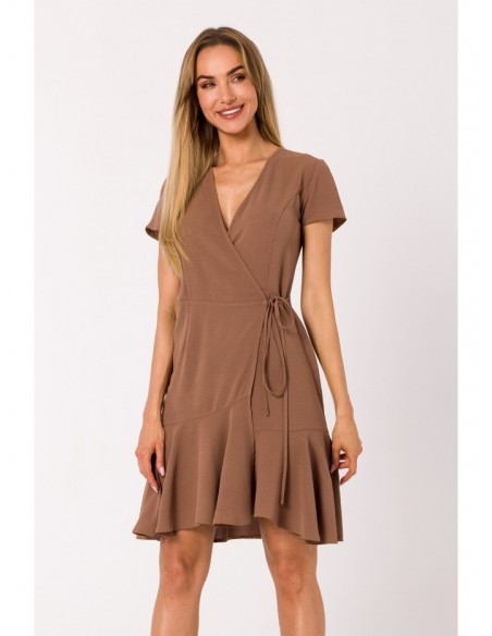 M741 Wrap dress with a tie detail - chocolate