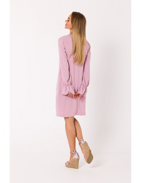 M742 Mini dress with front lacing - crepe pink