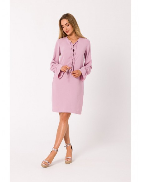 M742 Mini dress with front lacing - crepe pink