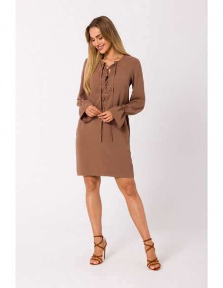 M742 Mini dress with front lacing - brown