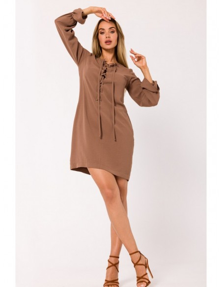 M742 Mini dress with front lacing - brown