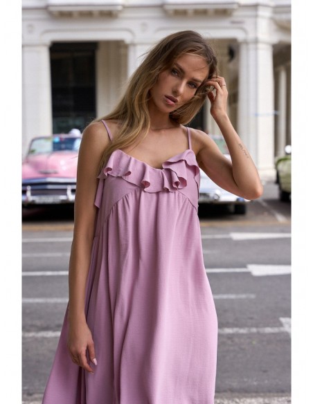 M743 Spaghetti strap summer dress - crepe pink