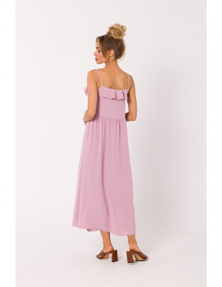 M743 Spaghetti strap summer dress - crepe pink