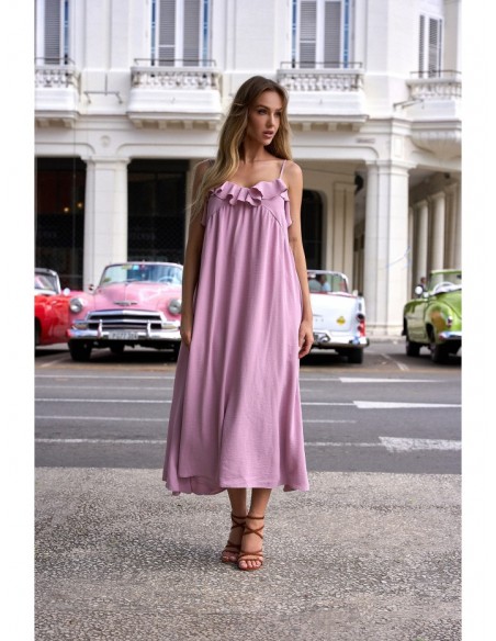 M743 Spaghetti strap summer dress - crepe pink