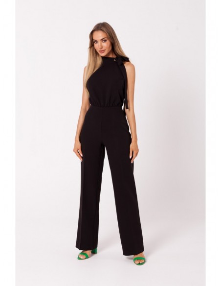 M746 Halter neck jumpsuit with a tie detail - black