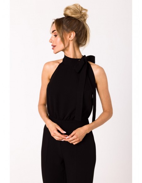 M746 Halter neck jumpsuit with a tie detail - black