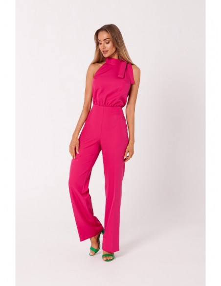 M746 Halter neck jumpsuit with a tie detail - fuchsia