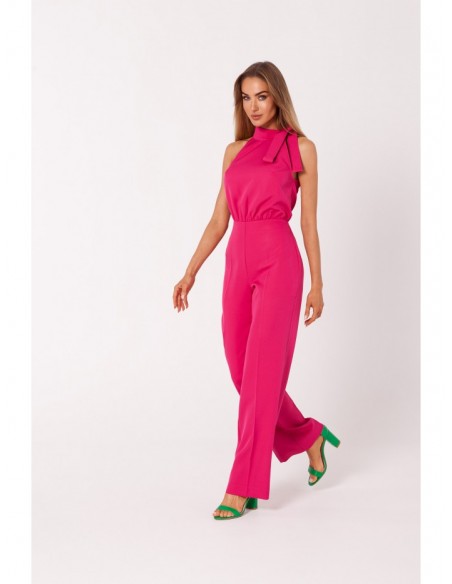 M746 Halter neck jumpsuit with a tie detail - fuchsia