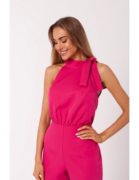 M746 Halter neck jumpsuit with a tie detail - fuchsia