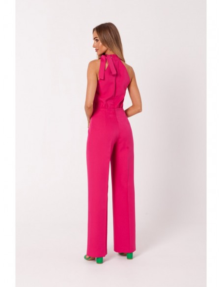 M746 Halter neck jumpsuit with a tie detail - fuchsia