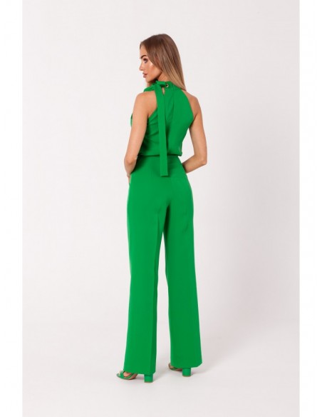 M746 Halter neck jumpsuit with a tie detail - green