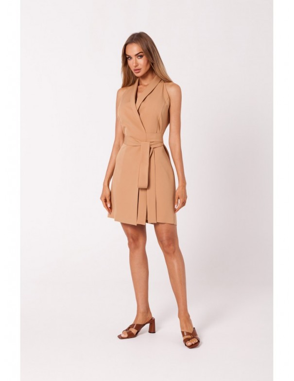 M747 Blazer dress with a tie detail - caramel