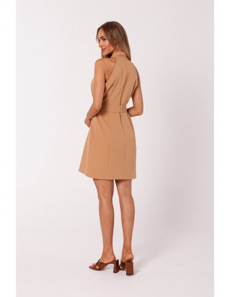 M747 Blazer dress with a tie detail - caramel