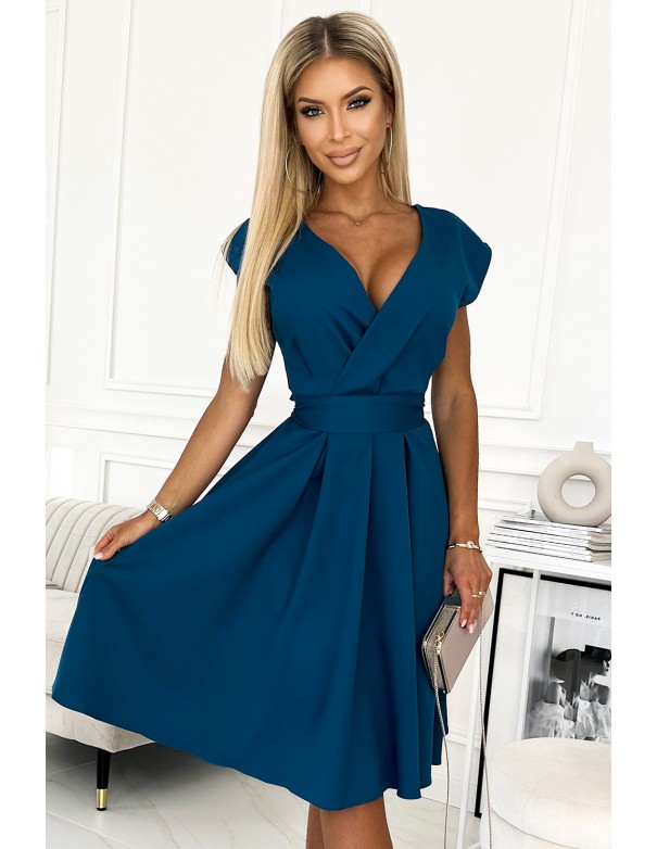  348-5 SCARLETT - flared dress with a neckline - sea color 