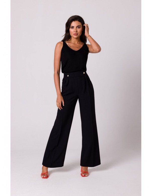 B252 Wide leg trousers with decorative buttons - black