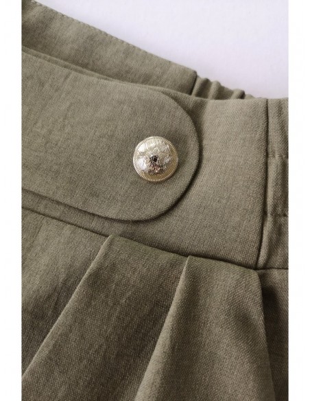 B252 Wide leg trousers with decorative buttons - olive