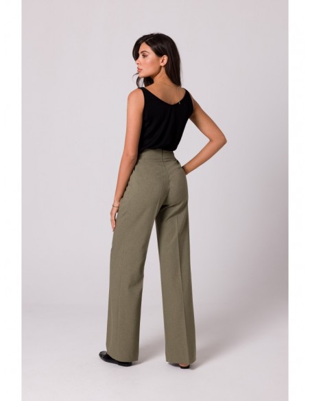 B252 Wide leg trousers with decorative buttons - olive