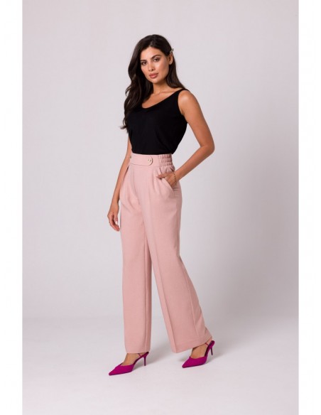 B252 Wide leg trousers with decorative buttons - pink