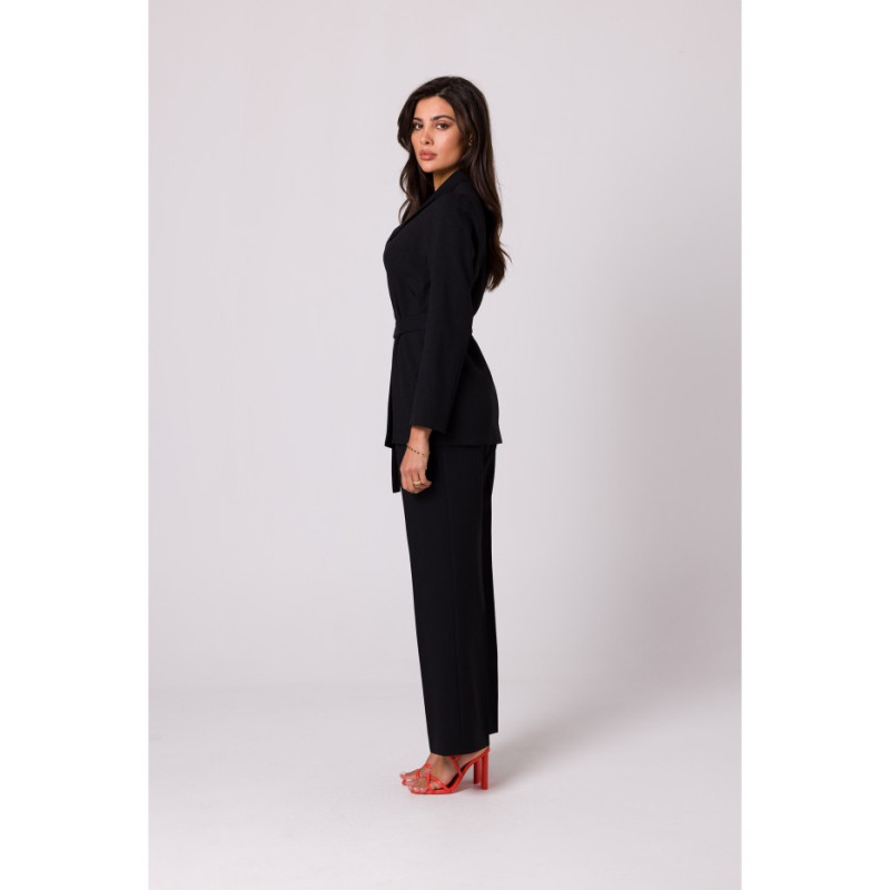 B253 Open front blazer with a tie belt - black 2