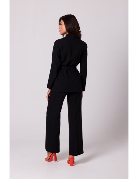 B253 Open front blazer with a tie belt - black