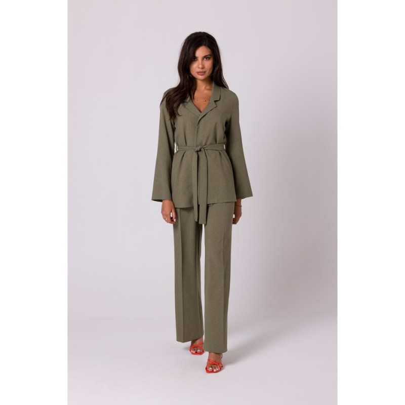B253 Open front blazer with a tie belt - olive 2