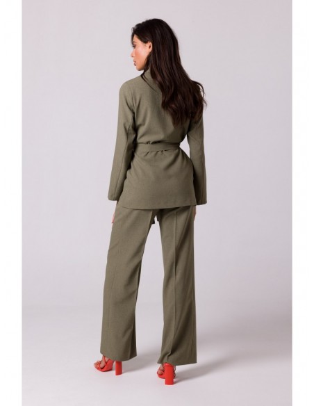 B253 Open front blazer with a tie belt - olive