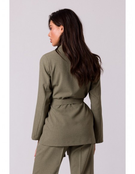 B253 Open front blazer with a tie belt - olive