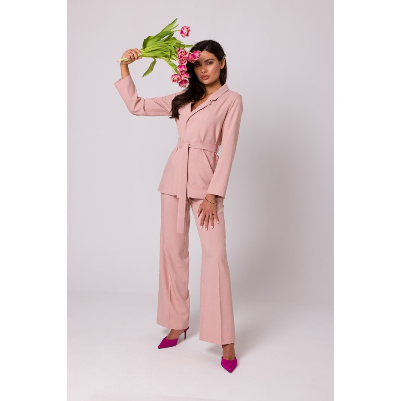 B253 Open front blazer with a tie belt - pink 2