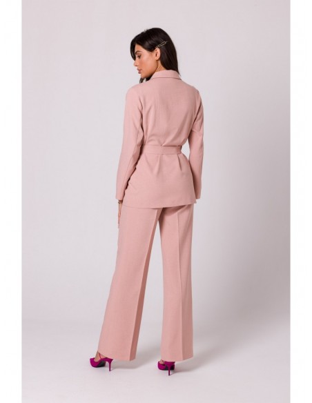 B253 Open front blazer with a tie belt - pink