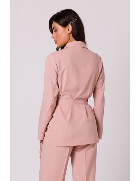 B253 Open front blazer with a tie belt - pink