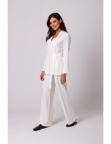 B253 Open front blazer with a tie belt - cream