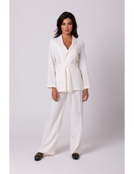 B253 Open front blazer with a tie belt - cream