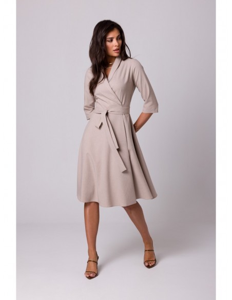 B255 Wrap dress with a shawl collar - beige