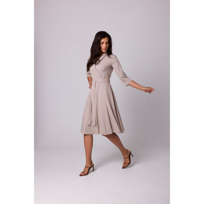 B255 Wrap dress with a shawl collar - beige 2