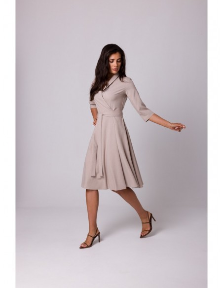 B255 Wrap dress with a shawl collar - beige