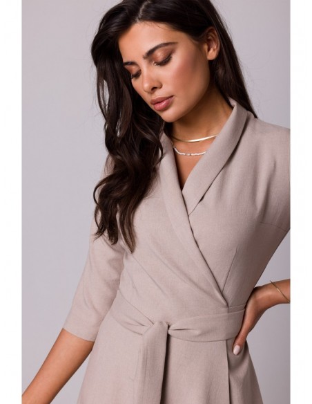 B255 Wrap dress with a shawl collar - beige