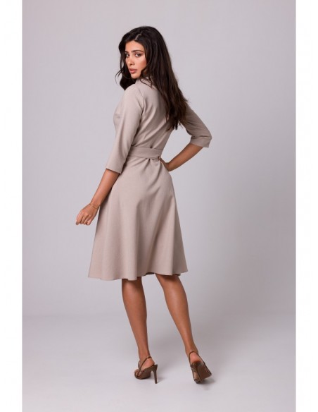 B255 Wrap dress with a shawl collar - beige