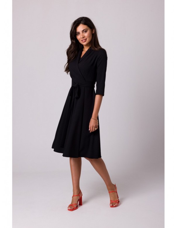 B255 Wrap dress with a shawl collar - black