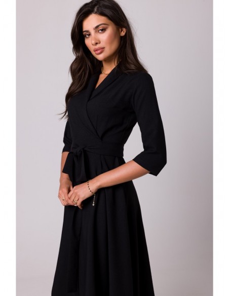 B255 Wrap dress with a shawl collar - black