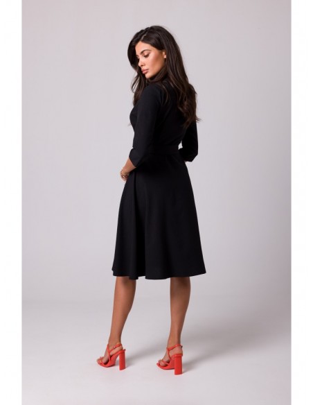 B255 Wrap dress with a shawl collar - black