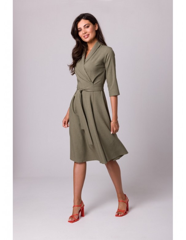 B255 Wrap dress with a shawl collar - olive