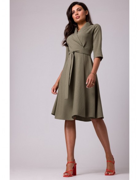 B255 Wrap dress with a shawl collar - olive