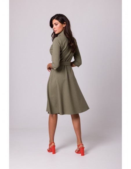 B255 Wrap dress with a shawl collar - olive