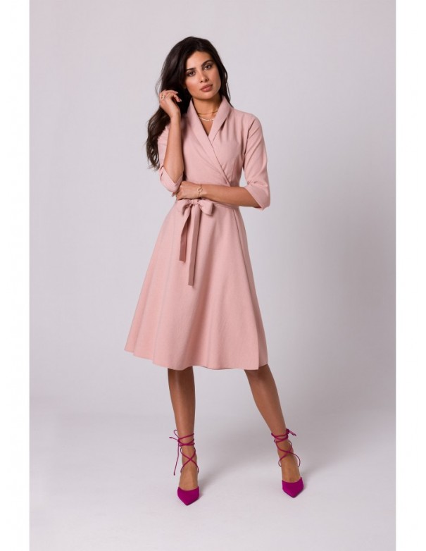 B255 Wrap dress with a shawl collar - pink