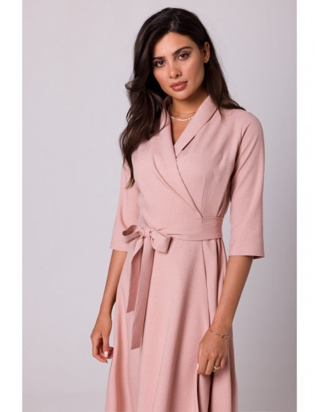 B255 Wrap dress with a shawl collar - pink