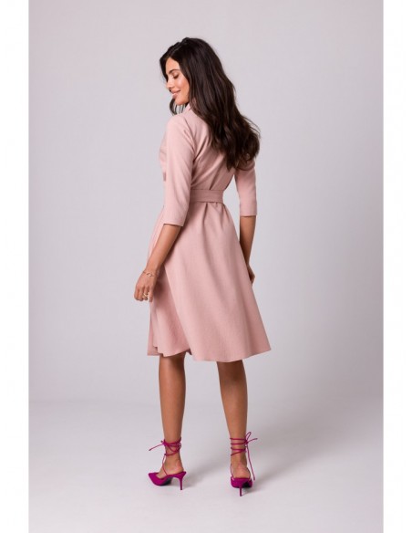 B255 Wrap dress with a shawl collar - pink