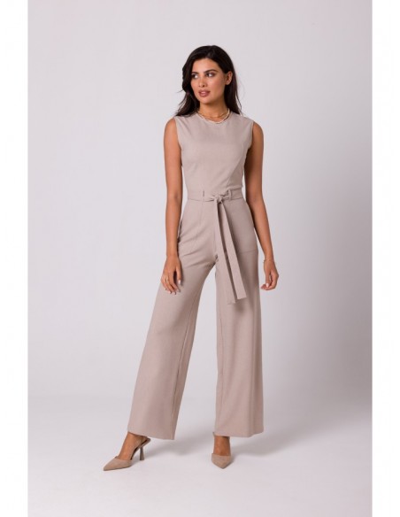 B256 Sleeveless jumpsuit with patch pockets - beige